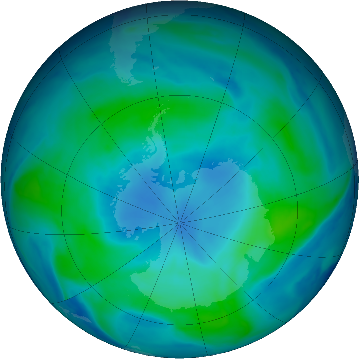 Antarctic ozone map for 25 February 2018